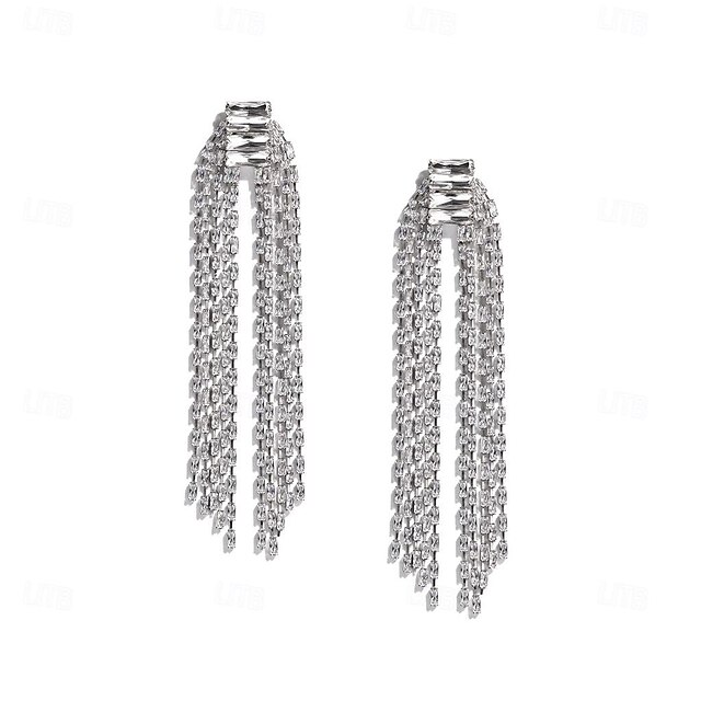  Women's Hoop Earrings Tassel Fringe Precious Elegant Fashion Imitation Diamond Earrings Jewelry Silver For Wedding Party 1 Pair