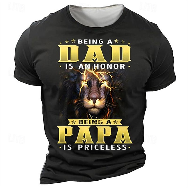  Father's Day papa shirts Being a Dad Is an Honor Lion Daily Retro Vintage Men's 3D Print T shirt Tee Sports Outdoor Holiday Going out T shirt Black Dark Green Army Green Short Sleeve Crew Neck Shirt
