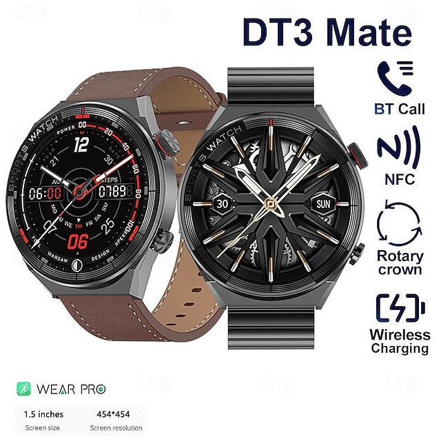  dt3 mate smart watch da uomo 1.5 pollici 454*454 display alto nfc bluetooth chiamata assistente vocale braccialetto fitness business smartwatch