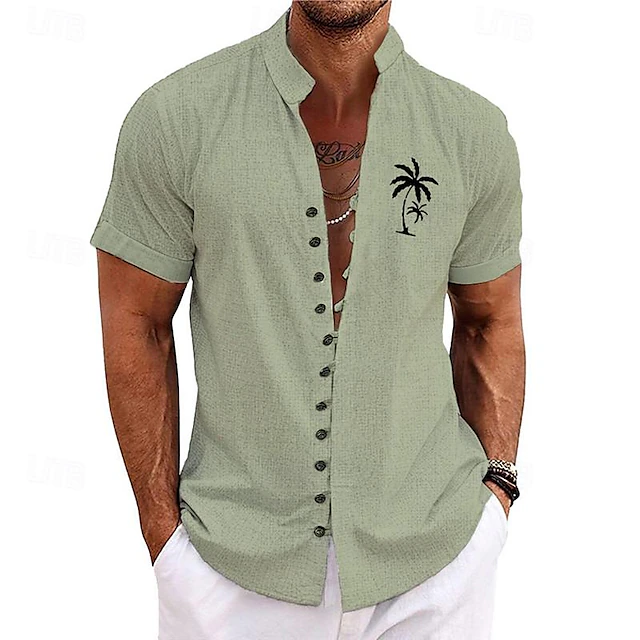 Men's Palm Tree Tropical Plants Summer Hawaiian Shirt Aloha Shirt Printed Shirts Short Sleeves Shirt Standing Collar Hawaiian Resort Vacation Holiday Daily Wear Blue Green Khaki S M L 9