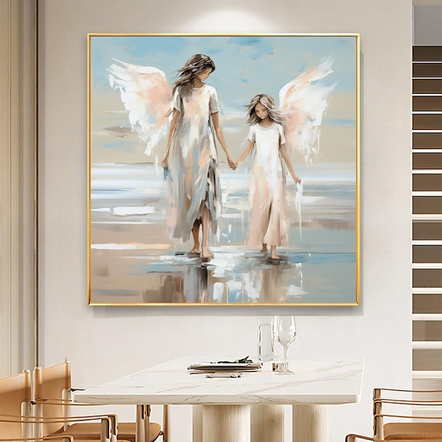  Handgefertigtes Original-Ölgemälde mit persönlichem Porträt auf Leinwand, Wandkunst, Engel in Weiß, Gemälde für die Inneneinrichtung, mit gespanntem Rahmen/ohne Gemälde mit Innenrahmen