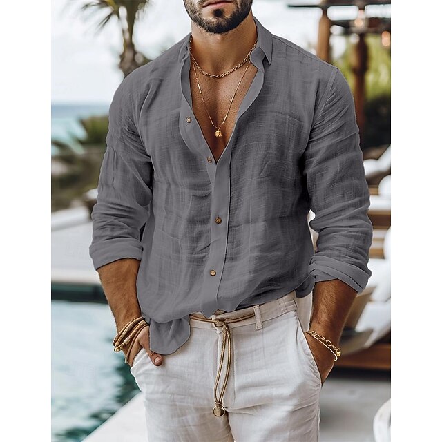 Men's Guayabera Cuban Shirt - Short Sleeve Button Down, Light Grey, Medium, 4 Pockets, Relaxed Fit - View #6