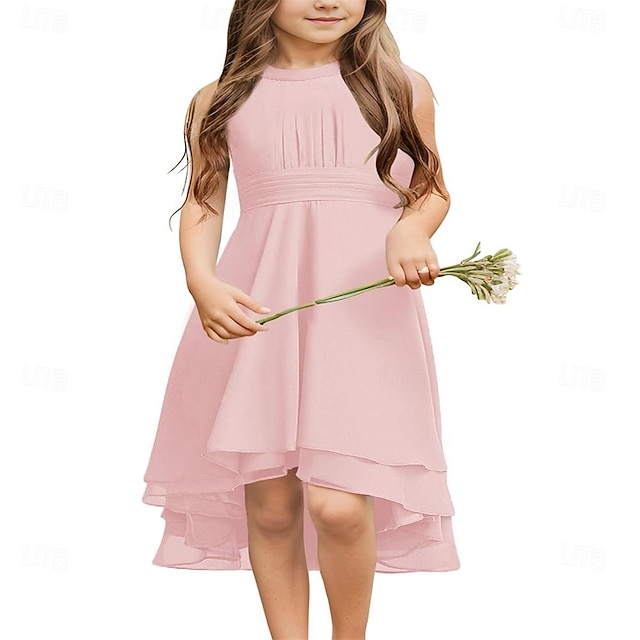  Gyerekek Lány Party ruha Tömör szín Ujjatlan Évforduló Különleges alkalom Születésnap Divat Imádni való Napi Poliészter Nyár Tavasz 2-12 év Fehér Arcpír rózsaszín Rubin