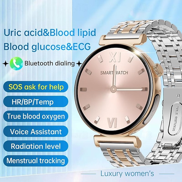  Ja02 relógio inteligente feminino 1.28 amoled ecgppg frequência cardíaca ácido úrico lipídios no sangue não invasivo banda monitor de radiação de glicose no sangue