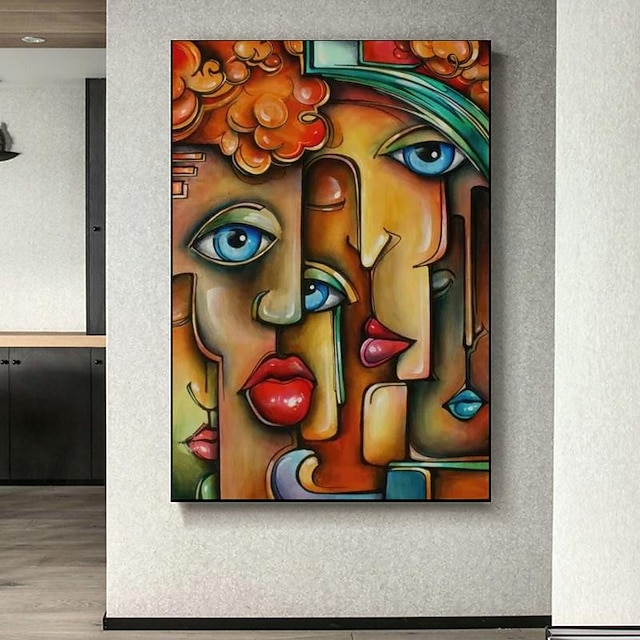  original moderne kunst håndmalt picasso-inspirert abstrakt ekspresjonisme gril ansikt stor veggkunst lyst maleri unik kunst hjemmeinnredning kunst uten ramme
