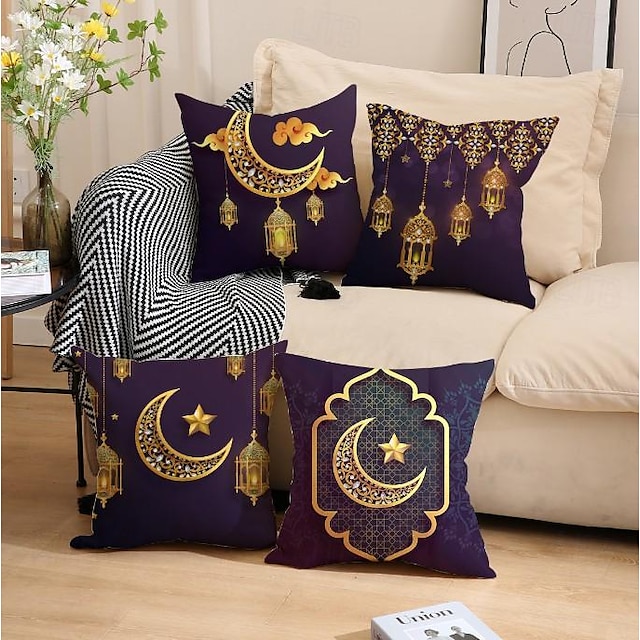  Ramadan-Landschaftsmuster, grün, 1 Stück, Dekokissenbezüge, mehrere Größen, dekorative Kissen für den Außenbereich, weiche Samtkissenbezüge für Couch, Sofa, Bett, Heimdekoration