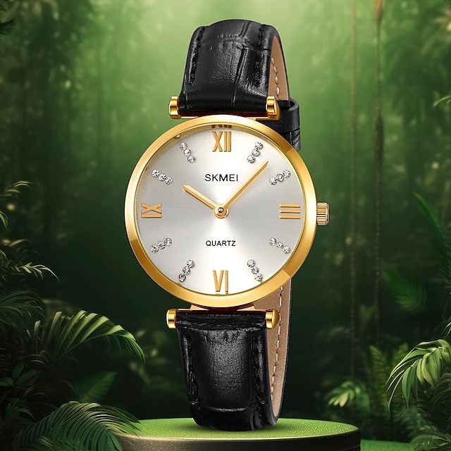  SKMEI Women Quartz Watch Fashion Casual Wristwatch Waterproof World Time Decoration Leather Watch