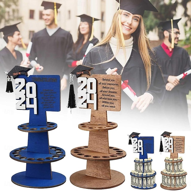  Κάτοχος χρημάτων δώρου αποφοίτησης 2024 δημιουργική ξύλινη διακόσμηση χειροτεχνίας - μοναδικό στολίδι για την εποχή αποφοίτησης και πρακτικό κλιπ για χρήματα, ιδανικό για τον εορτασμό ακαδημαϊκών