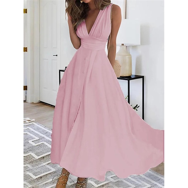  robe longue femme élégante blanche col en V sans manches taille cintrée ligne A soirée formelle mariage bal printemps été taille complète coupe flatteuse vêtements vêtements