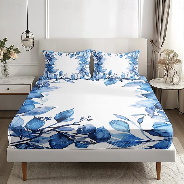  blomstret forårsmønster sæt lagner ultra blødt åndbart silkeblødt lagner dyb lomme 100% mikrofiber sengetøj 3 dele queen king size