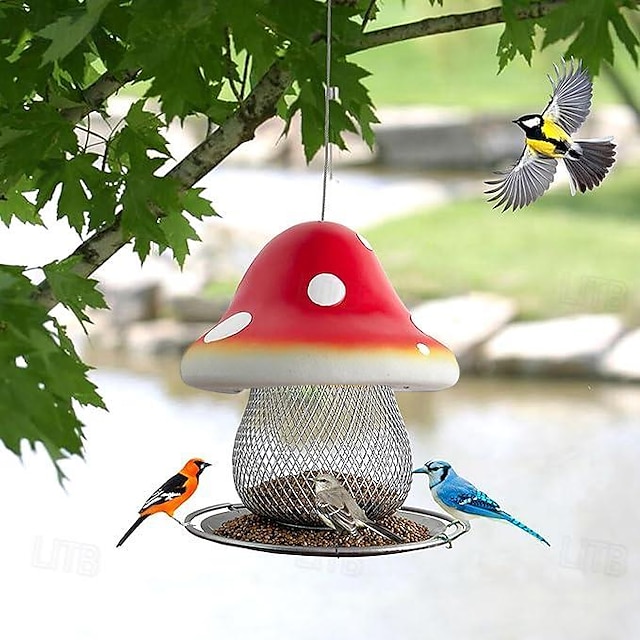  Mangeoire à oiseaux en forme de champignon, mangeoire à oiseaux en résine et en fer à énergie solaire - une façon fantaisiste et écologique de nourrir les oiseaux et d'attirer les colibris dans votre