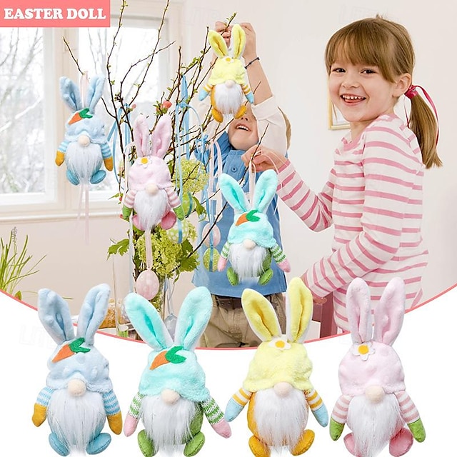  Easter Bunny Gnome Tabletop Ornaments - Delightful Cartoon Dolls for Festive Scene Decoration, Adding a Whimsical Touch to Your Holiday Setup