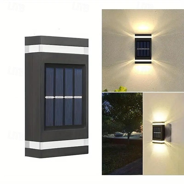  2/4pcs lâmpada de parede solar ao ar livre para cima e para baixo iluminação de parede à prova d'água luz de jardim villa lâmpada de lavagem de parede ao ar livre terraço pátio luz noturna solar