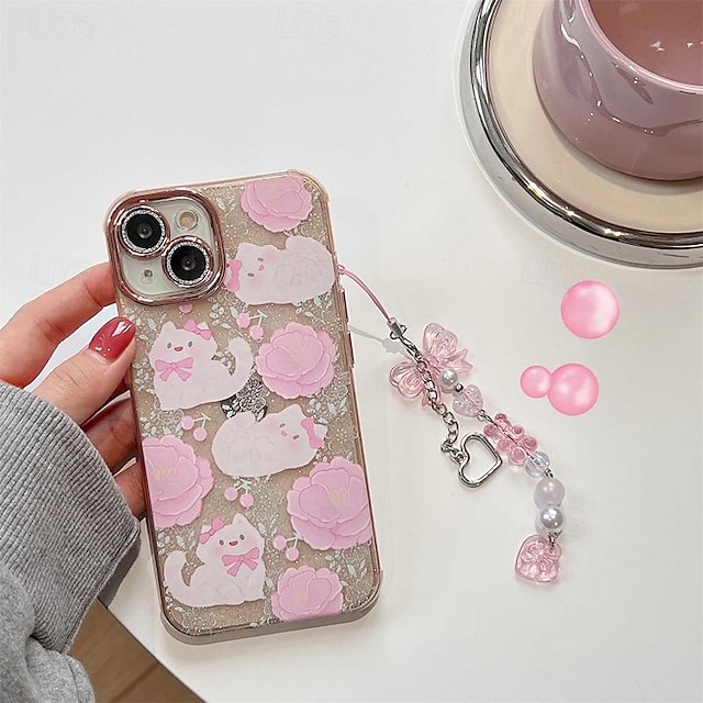  Phone Case For iPhone 15 Pro Max iPhone 14 13 12 11 Pro Max Plus Back Cover with Wrist Strap Ultra Thin Non-Yellowing Cat TPU PC