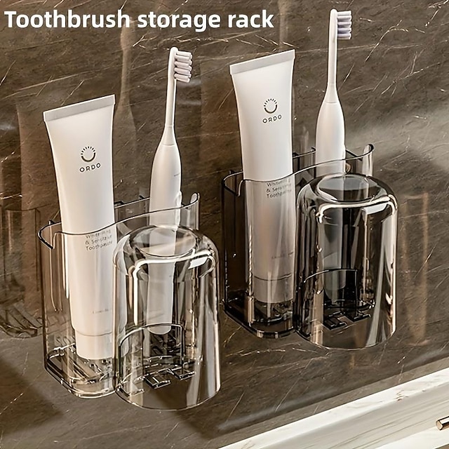  Toothbrush Cup Holder Shelf - Drill-Free, Luxurious Bathroom Organizer for Toothbrushes, Rinse Cups, and Toothpaste Storage