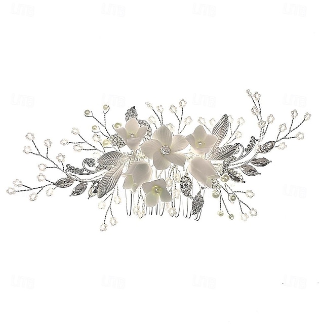  menyasszony fejfedő esküvői ruha ősi stílusú hanfu hajfésű gyöngy kristály gyöngysor fehér fejvirág kerámia virág fésű