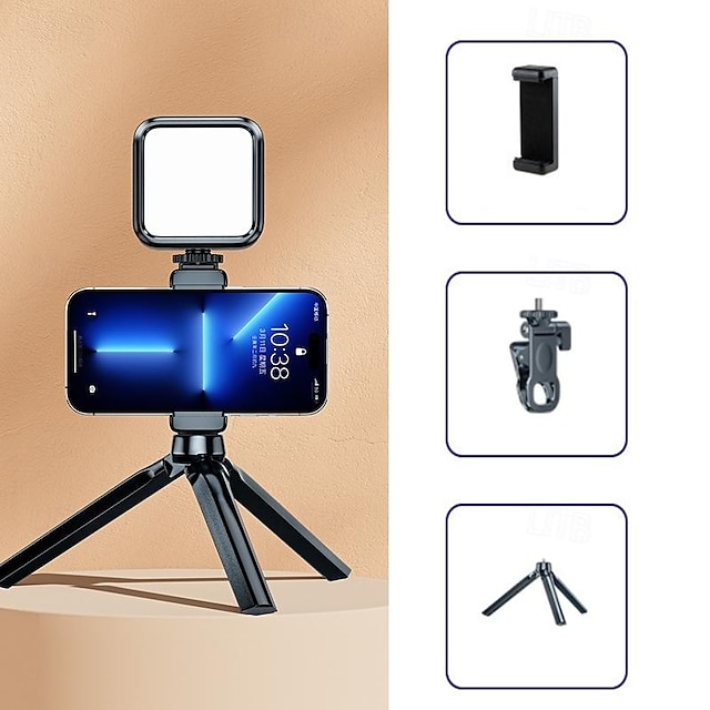  Téléphone Trépied Lampe LED Ajustable Pince de serrage Support de téléphone pour Bureau Selfies / Vlogging / Diffusion en direct Compatible avec Tous les téléphones portables Accessoire de Téléphone