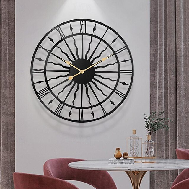 Round Hollow Wall Clock Creative Silent Non-Ticking Wall Clocks Battery Operated Metal Decorative Clock for Living Room Bedroom Kitchen Office 60 cm 8