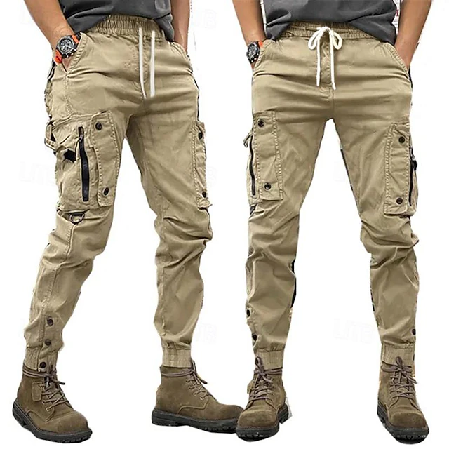 Men's Cargo Pants Cargo Trousers Pocket Drawstring Elastic Waist Plain Comfort Breathable Outdoor Daily Going out Fashion Casual Black Khaki 8