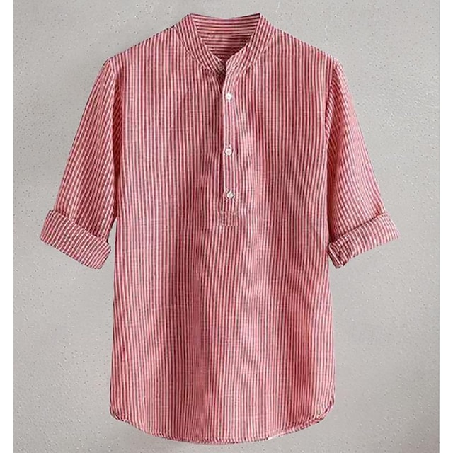  Per uomo Camicia Camicia con colletto cinese Camicia con colletto alla coreana Camicia Estiva Camicia casual Camicia da Spiaggia Nero Blu Rosso Manica Lunga A righe Colletto alla coreana Vacanza Ferie