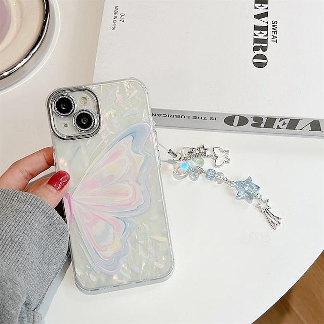  Phone Case For iPhone 15 Pro Max iPhone 14 13 12 11 Pro Max Plus Back Cover with Wrist Strap Ultra Thin Non-Yellowing Butterfly TPU PC