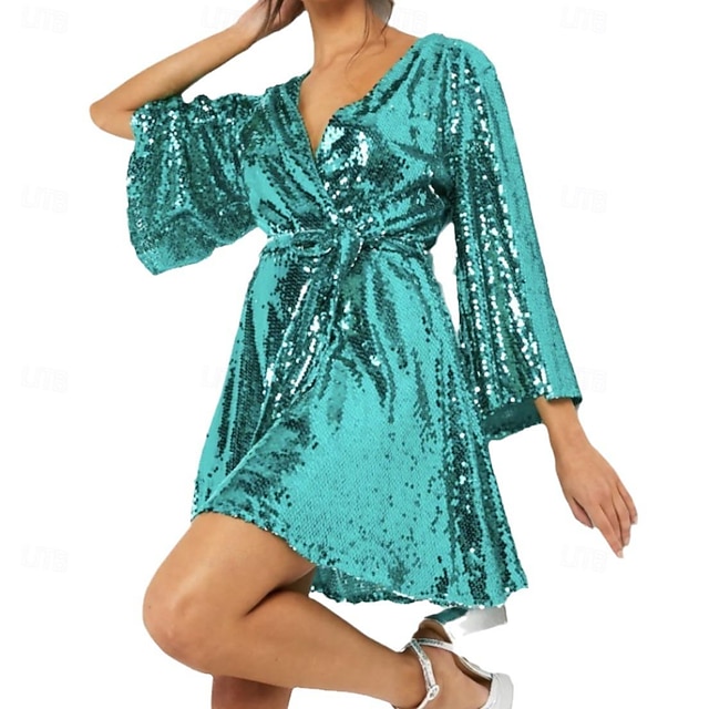 Disco 1980s shiny metallic dress wrap dress disco sequins women s