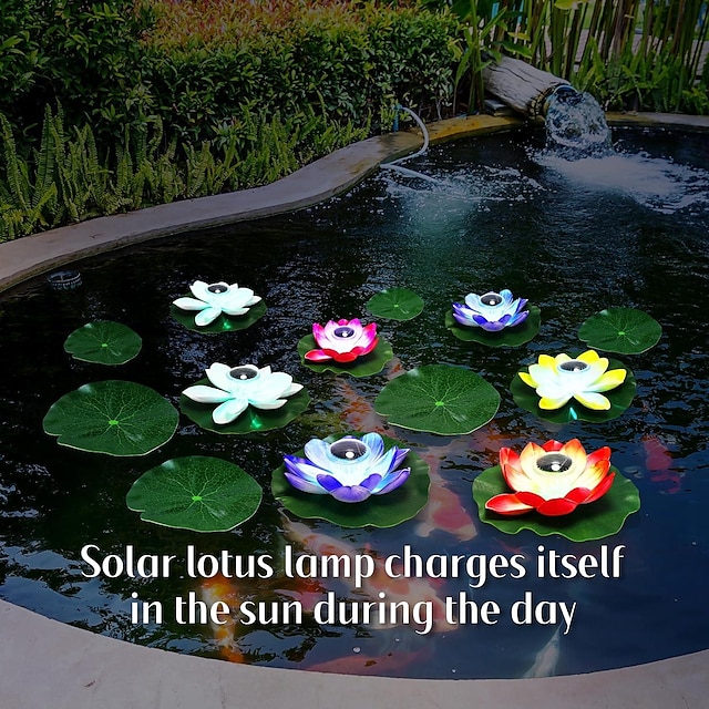  Solar Lotus Light Floating Swimming Pool Lamp Outdoor Solar Lawn Light RGB Color Changing Garden Pool Landscape Holiday Decoration 1PC