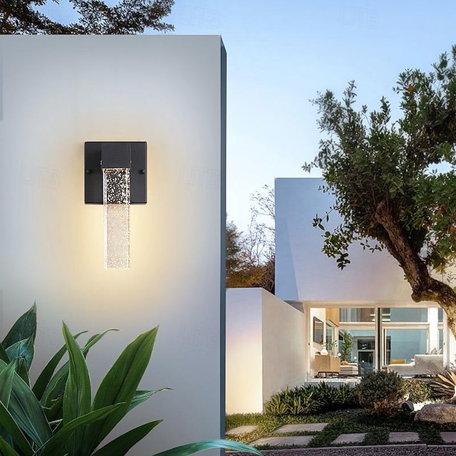  Aplică modernă de perete de exterior, lumină de grădină rezistentă la apă, rezistentă la ploaie, culoar, balcon, terasă, soare, corp de iluminat cu LED-uri de cristal, suport de lumină 110-240v