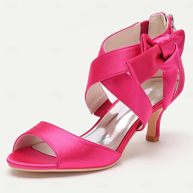 Women's Wedding Heel Shoes – Bow Round Toe Kitten Heel Pumps With Rhinestones For Bride & Bridesmaids - View #5