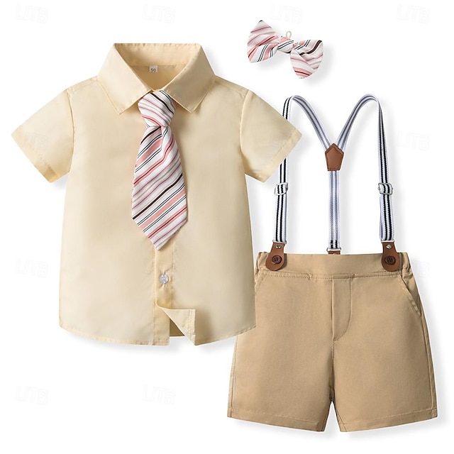  2 deler Baby Gutt T-skjorter og shorts Antrekk Helfarge Kortermet Bomull Sett utendørs Mote Sommer 1-3 år gammel Kakifarget