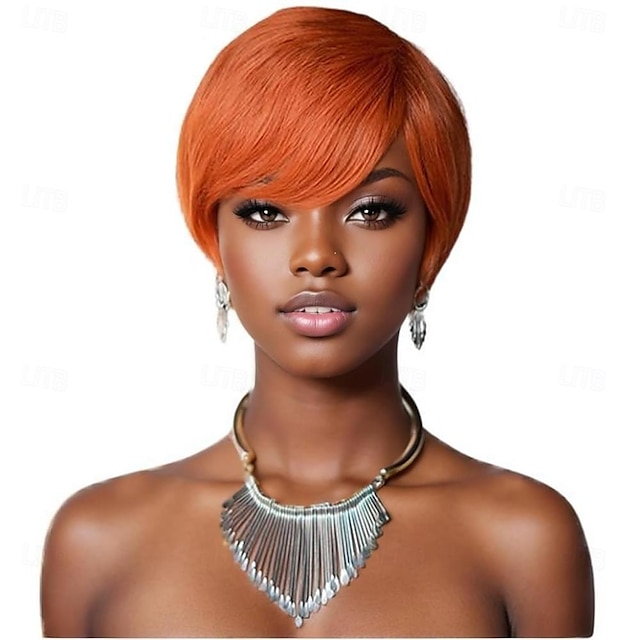  Φυσικά μαλλιά Περούκα Κοντό Φυσικό ευθεία Κούρεμα νεράιδας Πορτοκαλί Ρυθμιζόμενο Φυσική γραμμή των μαλλιών Για μαύρες γυναίκες Μηχανοποίητο Χωρίς κάλυμμα Βραζιλιάνικη Γυναικεία Καστανοκόκκινο 6 Ίντσες