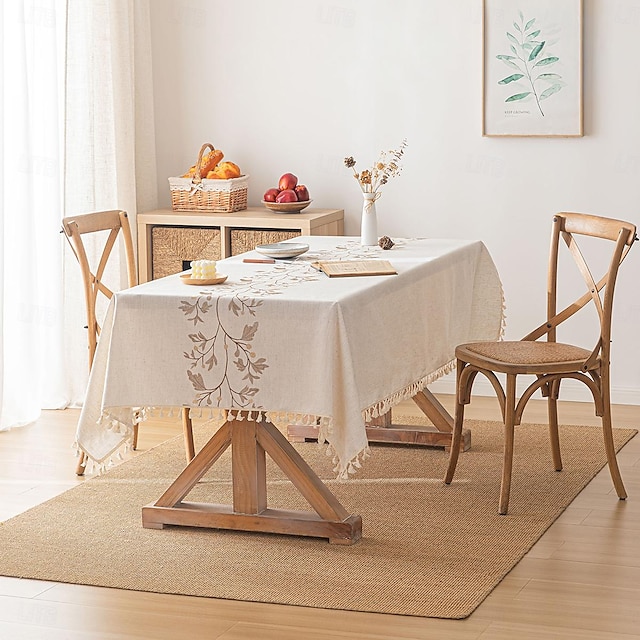  テーブルクロス 長方形テーブル 素朴な防水テーブルクロス コットンリネン しわになりにくいテーブルクロス パーティー、キッチン、ダイニング、休日、クリスマス、コーヒーラインに。