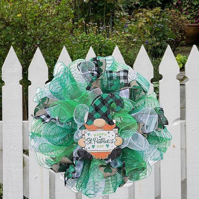  st. patrick's day shamrock krans dørhengende dekorasjon - festlig bånd og leprechaun krans ornament rekvisitt for irske feiringer