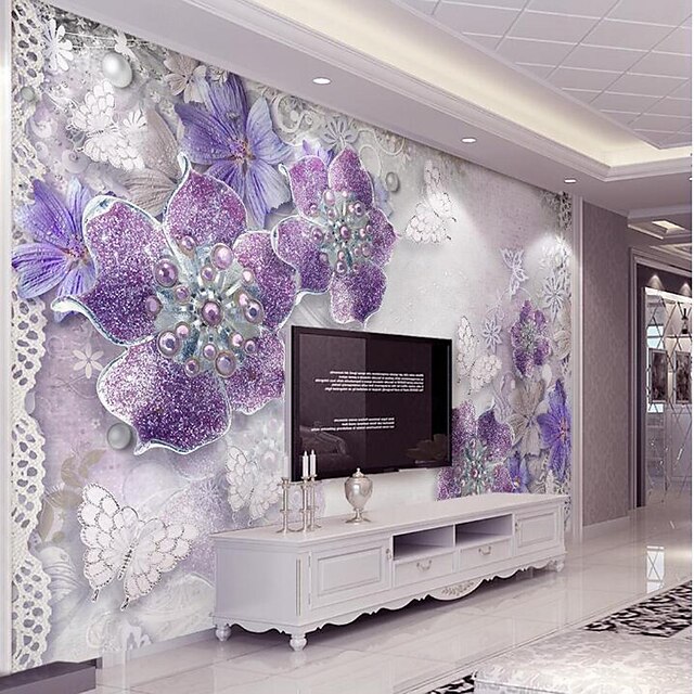  Cool Wallpapers Vintage Purple Flower Wallpaper Wall Mural Roll Sticker Peel and Stick Removable PVC/Vinyl Material Self Adhesive/Adhesive Required Wall Decor for Living Room Kitchen Bathroom