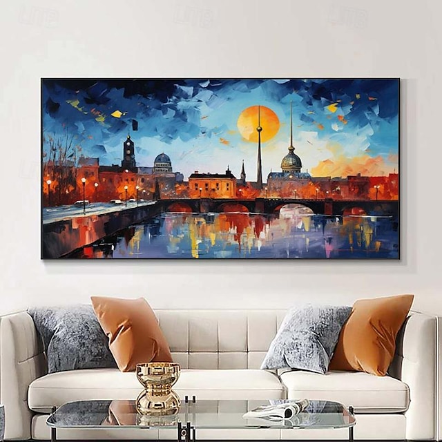  Hand Paint Maryland Baltimore City at Night Painting Canvas Room Wall Decoration Acrylic Wall Art