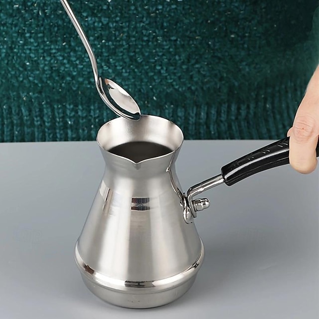  1pc Stainless Steel Cone Milk Cup, European Style Hand Brewed Pot, Flower Cup, Turkish Style Coffee Pot, With Long Handle, Coffee Utensil, Milk Jar, Flower Jar, Milk Cup, Water Pot, Sharing Pot, Be He