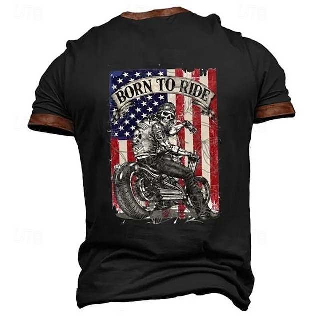  Graphic Skull American Flag Fashion Retro Vintage Classic Men's 3D Print T shirt Tee Henley Shirt Sports Outdoor Holiday Going out T shirt Black Army Green Dark Blue Short Sleeve Henley Shirt Spring