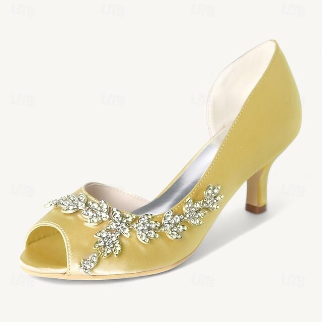 Women's Wedding Shoes Satin High Heel Peep Toe Rhinestone Bridal Shoes