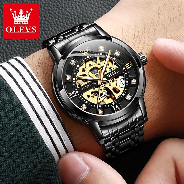  New Olevs Brand Watches Luminous Waterproof Mechanical Watches Fashion Skeleton Men'S Sports Watches