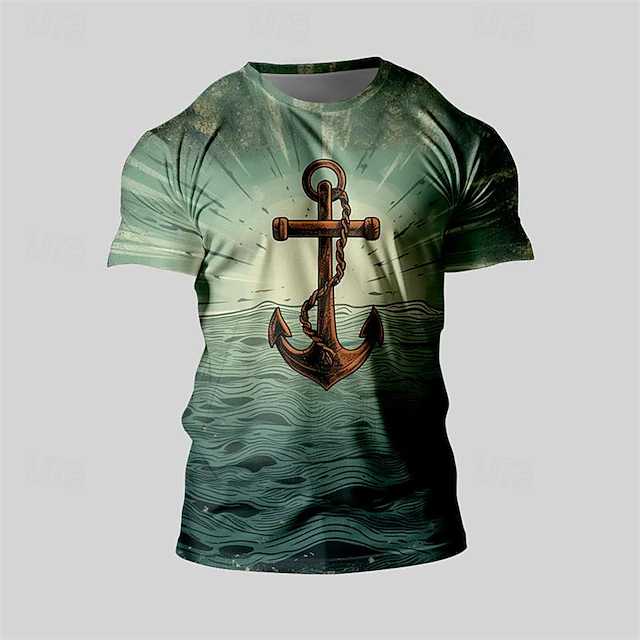 Men's Graphic Anchor T Shirt Tee Top Short Sleeve T shirt 3D Print Crew Neck Shirt Daily Designer Retro Vintage Sports Outdoor Holiday Going out Green Spring & Summer Clothing Apparel S M L XL 2XL 3XL 6