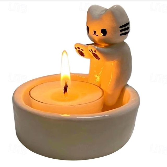  漫画の子猫のキャンドルホルダー - 遊び心のある雰囲気を作るのに最適な装飾的な家の装飾品