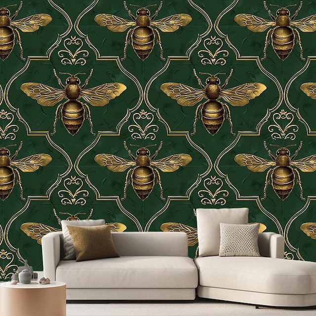  Cool Wallpapers Luxury Bees Wallpaper Wall Mural Roll Wall Covering Sticker Peel Stick Removable PVC/Vinyl Material Self Adhesive/Adhesive Required Wall Decor for Living Room Kitchen Bathroom