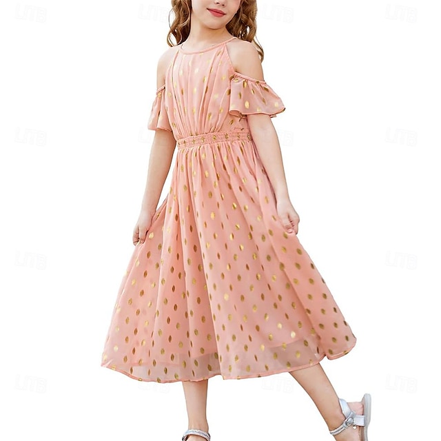  formell kjole for jenter med halter-neck off shoulder-kjole med volangermer a-line festkjole 5-12 år