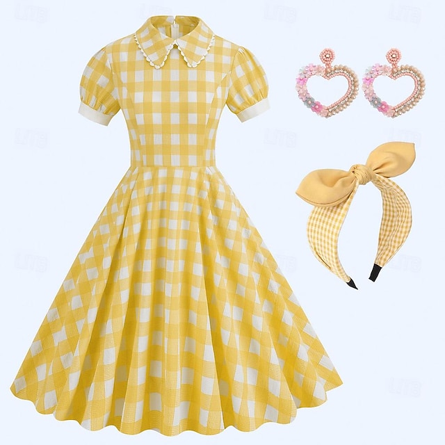  sæt med retro vintage 1950'er a-line kjole swing kjole flare kjole pandebånd pandebånd øreringe øreringe boheme boho smykker 3 stk kvinder maskerade fest / aften