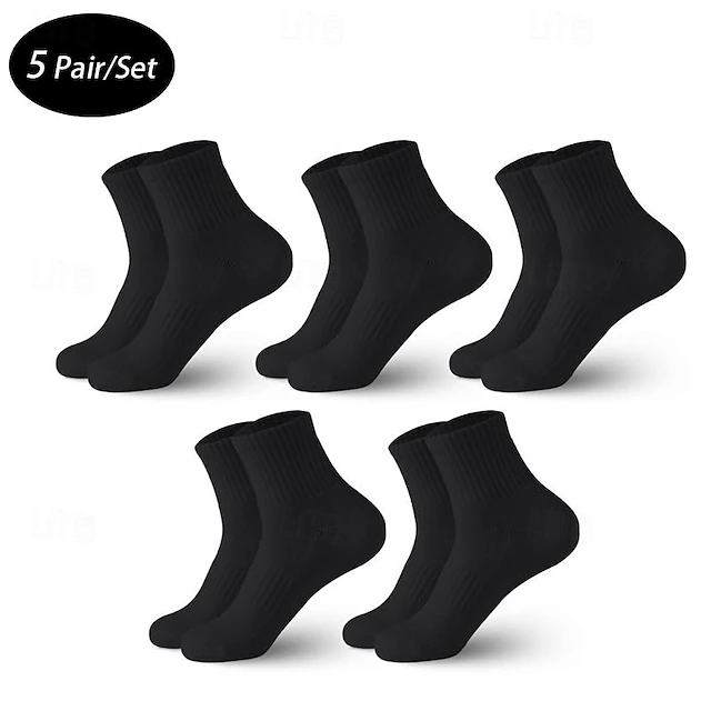 Men's 5 Pack Multi Packs Socks Ankle Socks Running Socks Casual Socks Black White Color Plain Sports & Outdoor Casual Daily Basic Medium Spring Fall Fashion 5