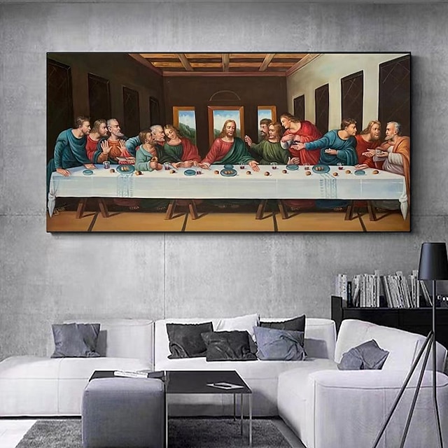  Reproduction Famous DaVinci Hand painted The Last Supper Handmade Jesus Christ God Reigns Supreme Oil Painting Wall Art on Canvas Modern Rolled Canvas (No Frame)