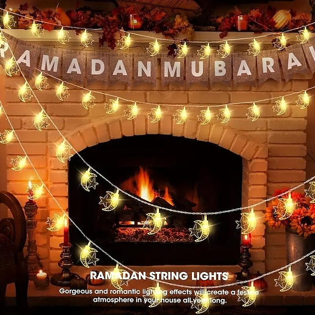  Ramadan mondförmige Lichterkette, 3 m, 20 LEDs, 1,5 m, 10 LEDs, batteriebetrieben, Ramadan, Zuhause, Urlaub, Garten, Party, Atmosphäre, Dekoration, Nachtlicht