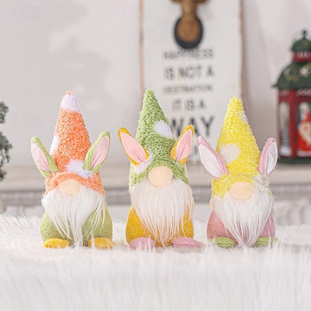  dekoracja stołu wielkanocnej lalki bez twarzy - figurka królika z kreskówek do dekoracji świątecznej sceny i stworzenia świątecznej atmosfery