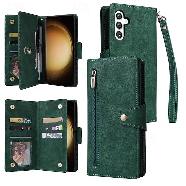  Phone Case For Samsung Galaxy S24 S23 S22 S21 Ultra Plus A54 A34 A14 Note 20 10 S25 Ultra Wallet Case Zipper with Wrist Strap Kickstand Retro TPU PU Leather