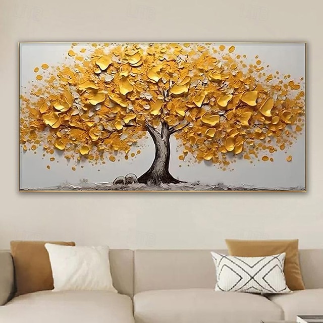 Hand Paint Abstract Big Gold Tree On Canvas Painting Large Original Flower Pcitures Living Room Wall Decor Knife Paintings No Frame